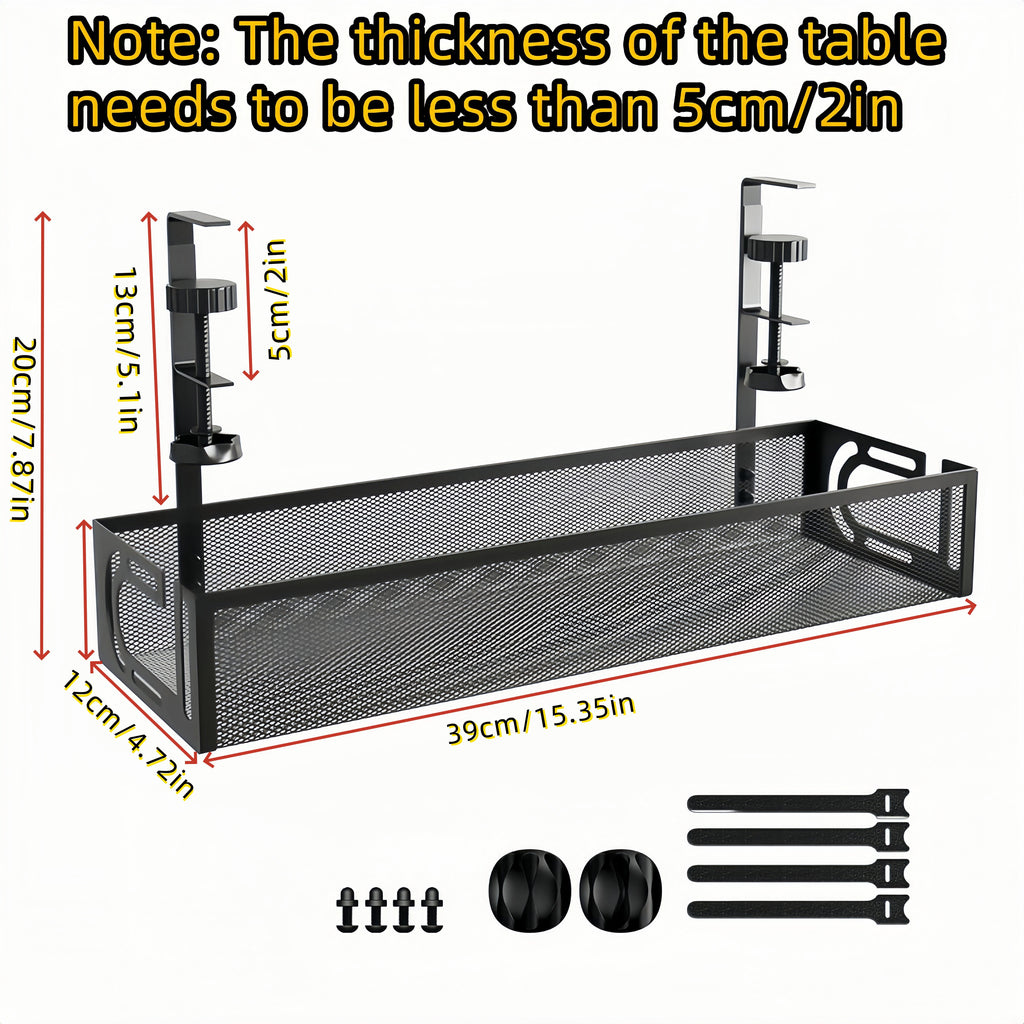Under Desk Cable Management Tray - Cable Management Organizers Holder, Cable Management under Desk, No Drill to Desk Cable Raceway, under Desk Storage for Office, Kitchens, Home