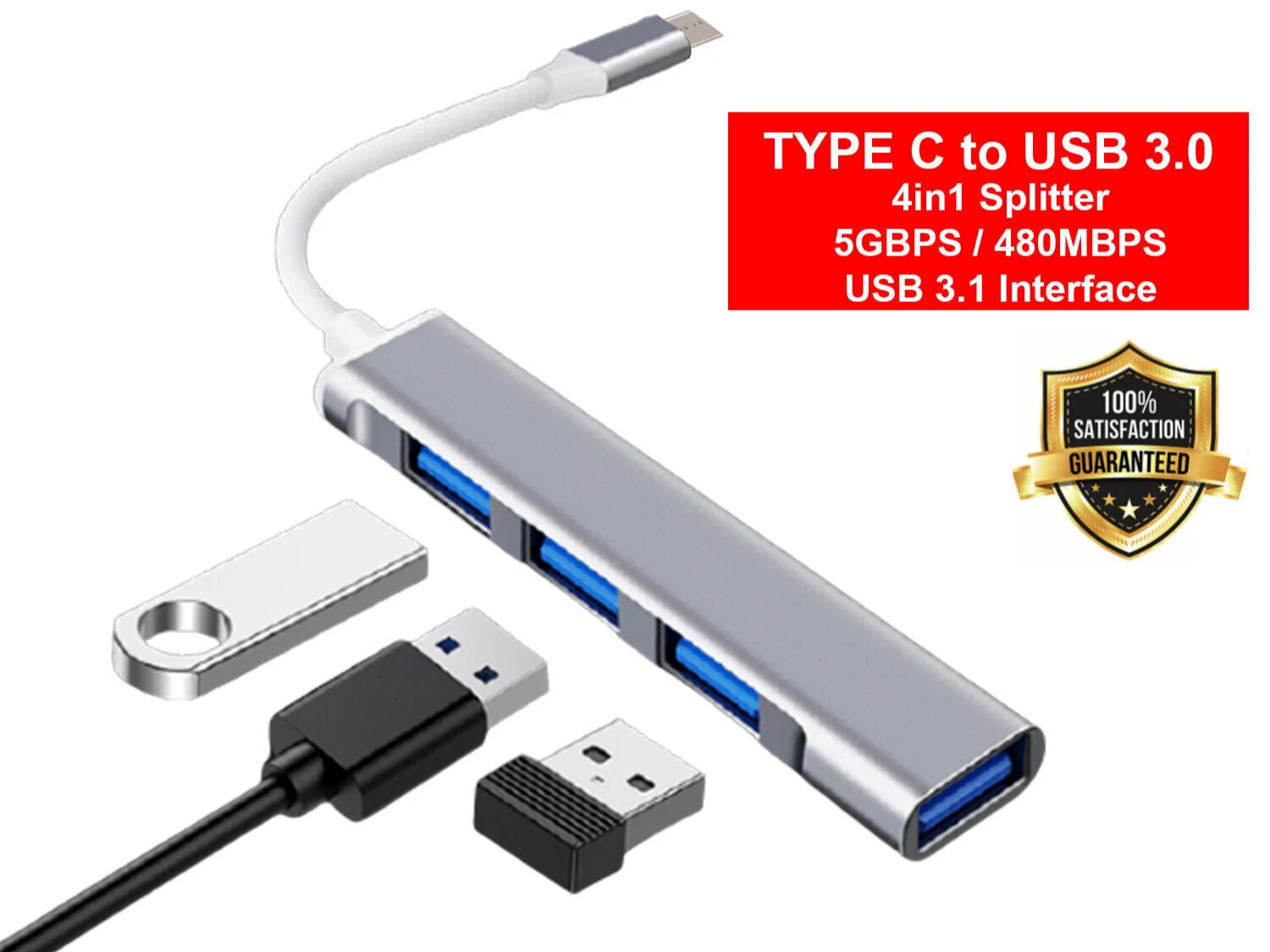 USB-C Type C to USB 3.0 4 Port Hub Splitter for PC Mac Phone Macbook Pro Ipad