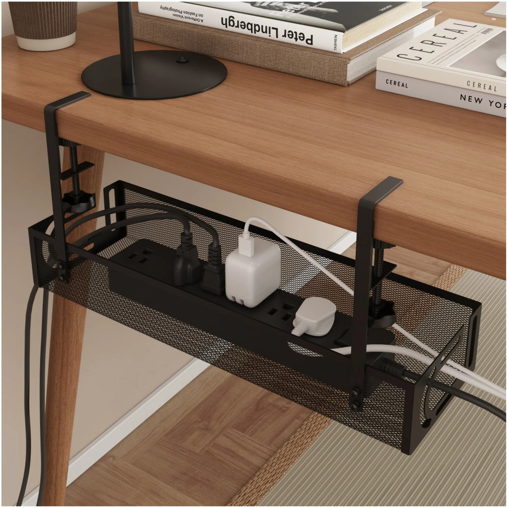 Under Desk Cable Management Tray - Cable Management Organizers Holder, Cable Management under Desk, No Drill to Desk Cable Raceway, under Desk Storage for Office, Kitchens, Home