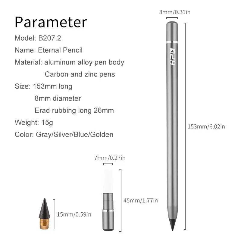 Aluminum Alloy Eternal Pencil with Eraser, 1 Count or 10Pcs Creative Eternal Pencil, Modern Fashion Portable Everlasting Pencil, Writing Stationery Supplies for Home Office School Student