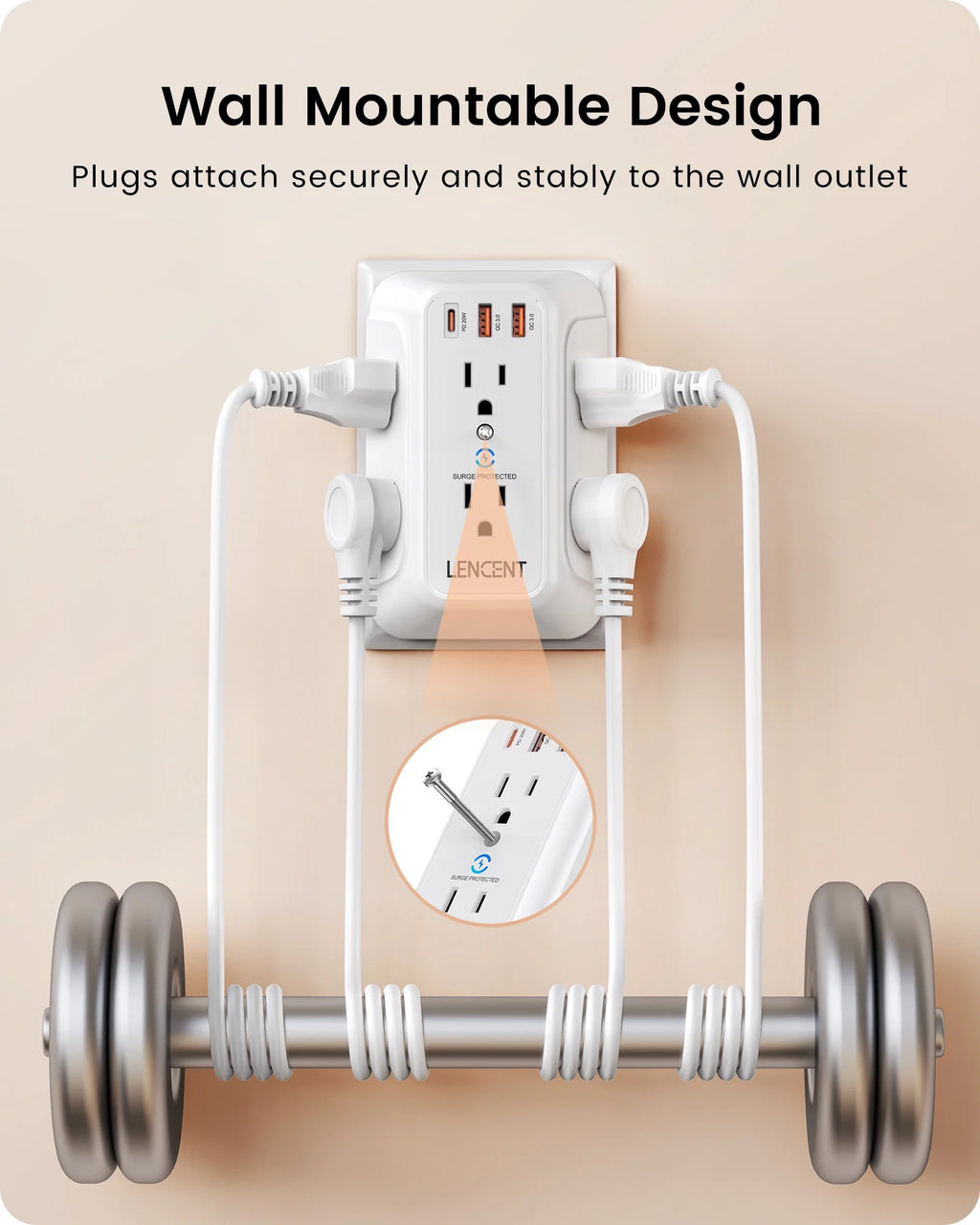 Multi Plug Outlet Extender Surge Protector with USB,6 Outlets Wall Adapter with PD 20W Type-C & 2 USB Ports,Electrical Outlet Wall Tap Charger,Power Strip with Surge Protection