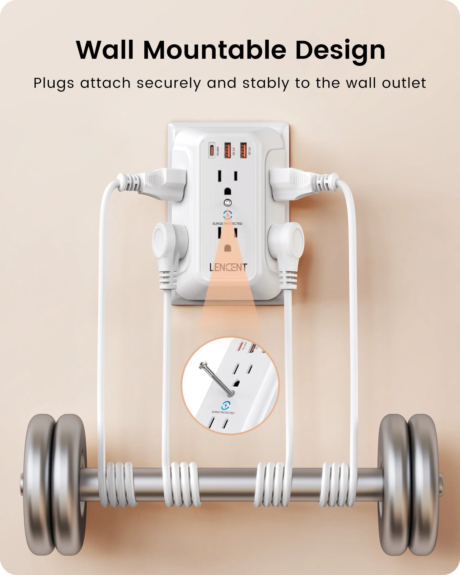 Multi Plug Outlet Extender Surge Protector with USB,6 Outlets Wall Adapter with PD 20W Type-C & 2 USB Ports,Electrical Outlet Wall Tap Charger,Power Strip with Surge Protection