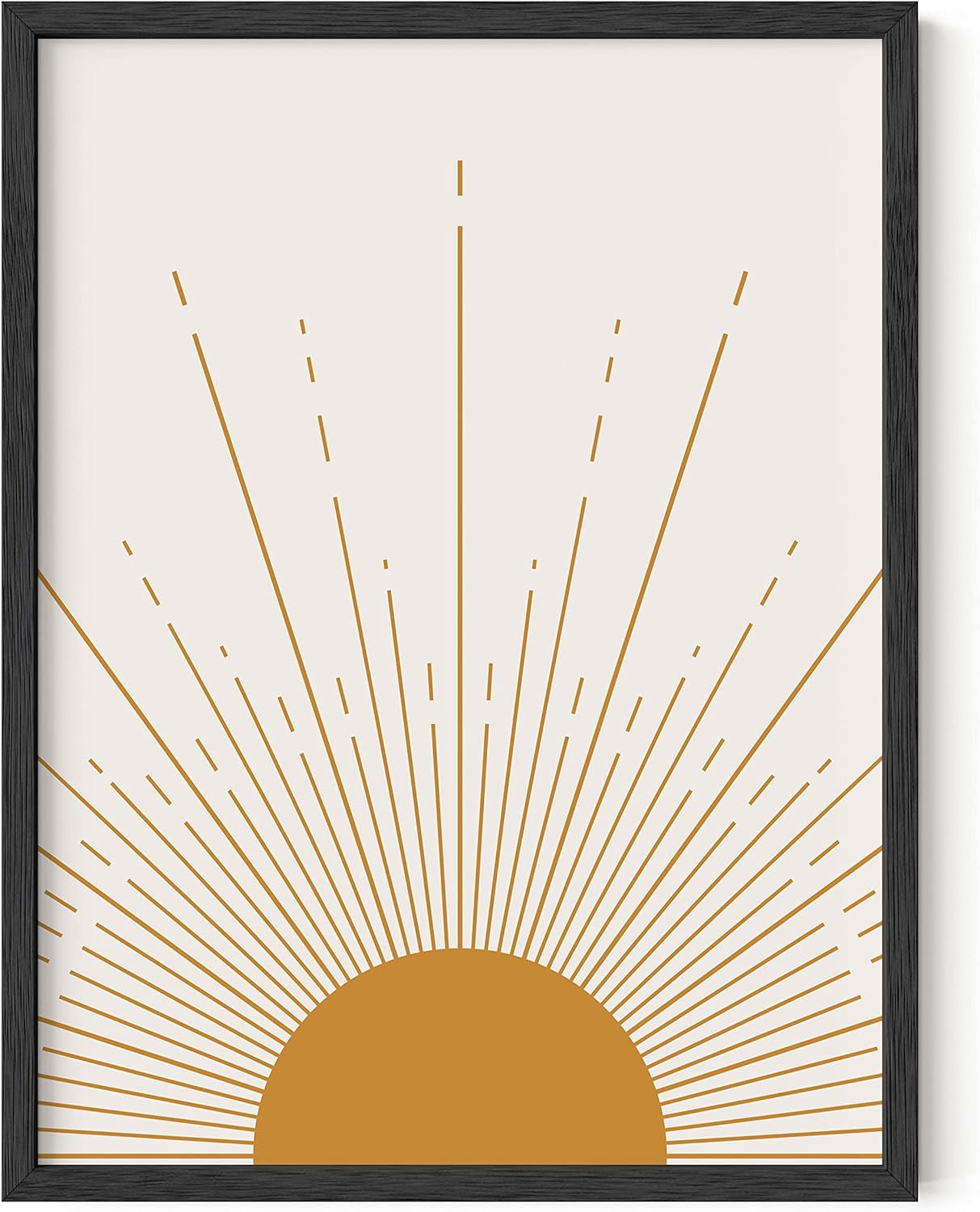 Boho Framed Wall Art - Southwestern Geometric Sun Print, Mid Century Modern Decor, Black Frame 12X16